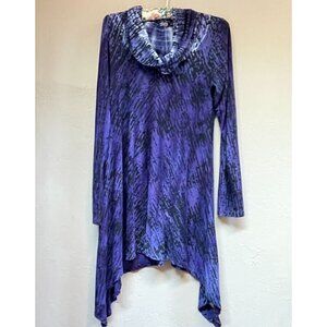 Art Of Cloth Womens Tie-Dye Cowl Neck Sharkbite Tunic Top Small Blue Long Sleeve